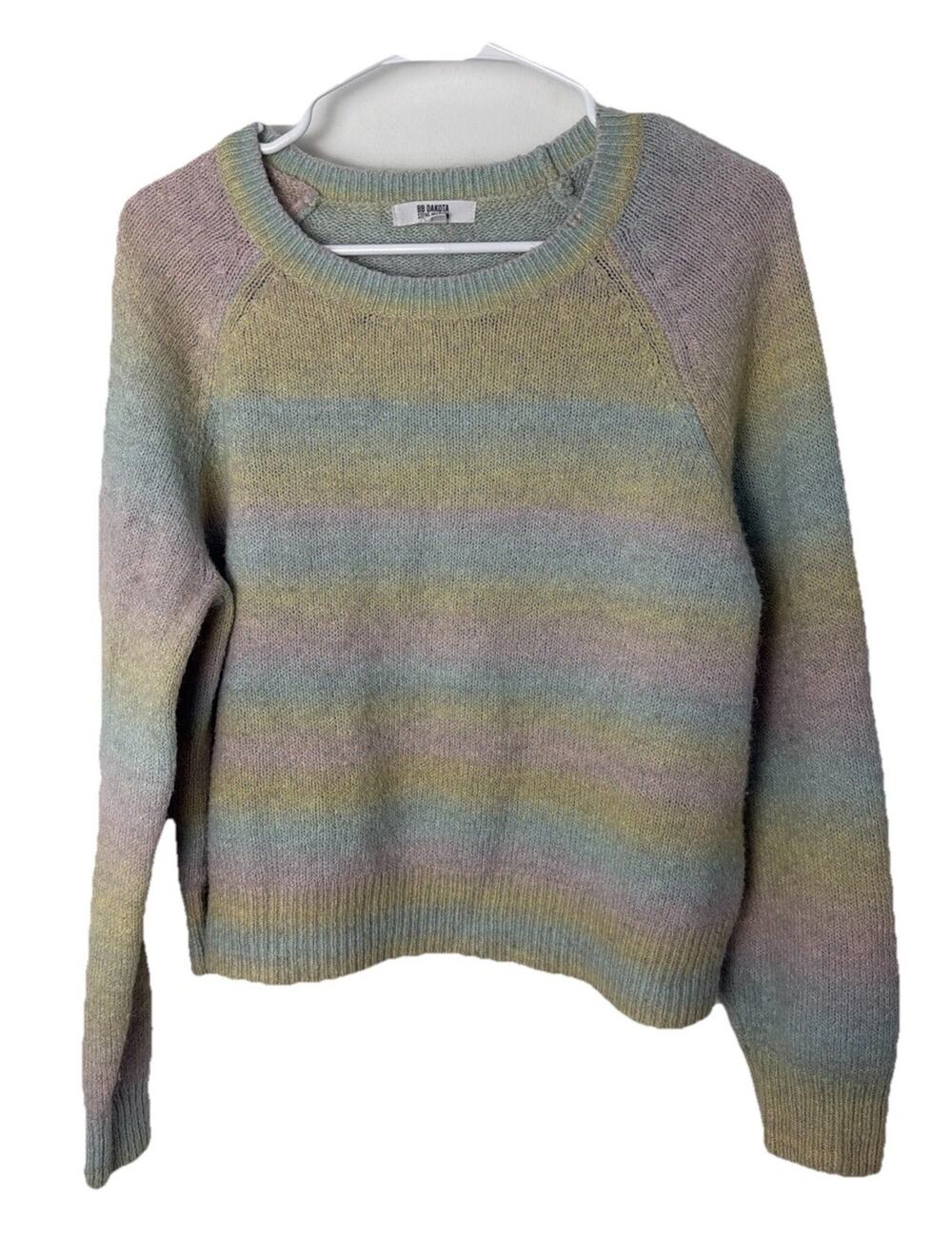 GAP Blue Yellow Pink Striped Fuzzy Crewneck Sweater Women’s Size Medium